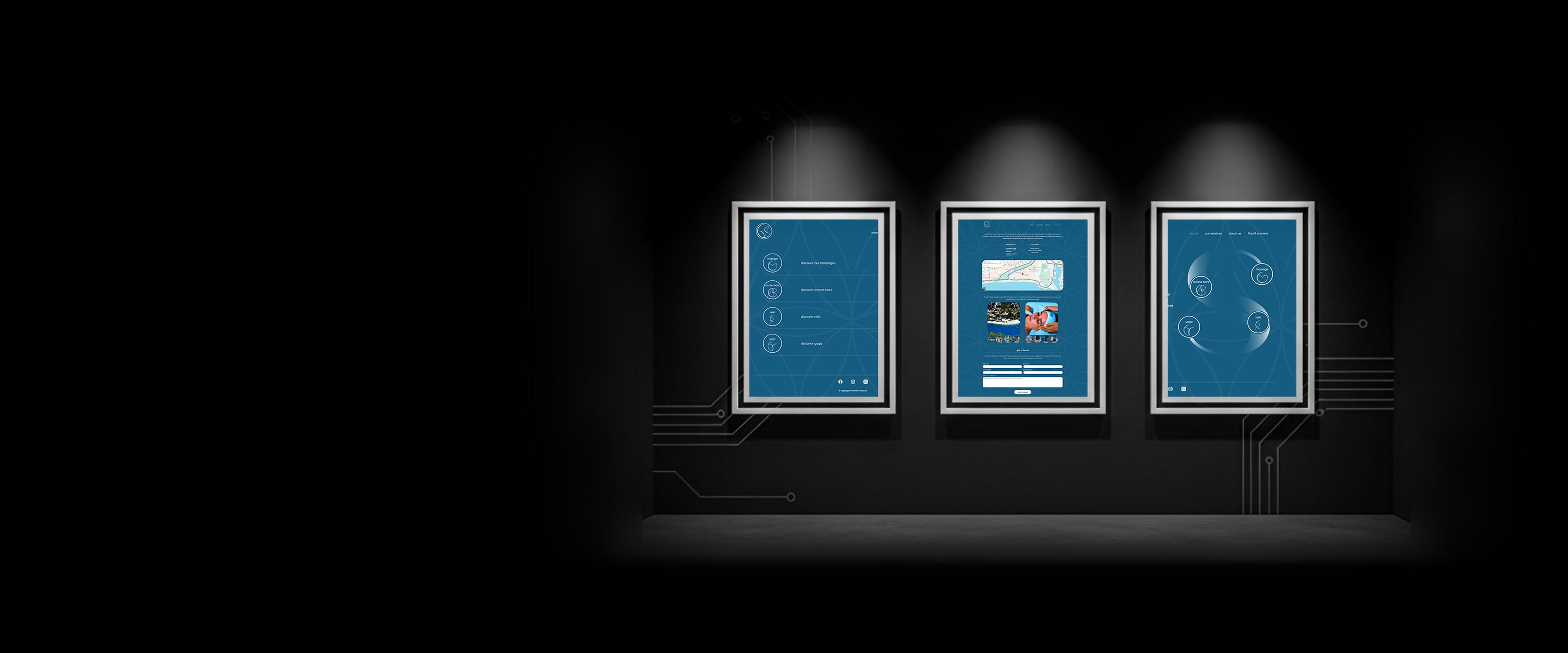Chemin vers soi homepage with Flower of Life motif and service icons