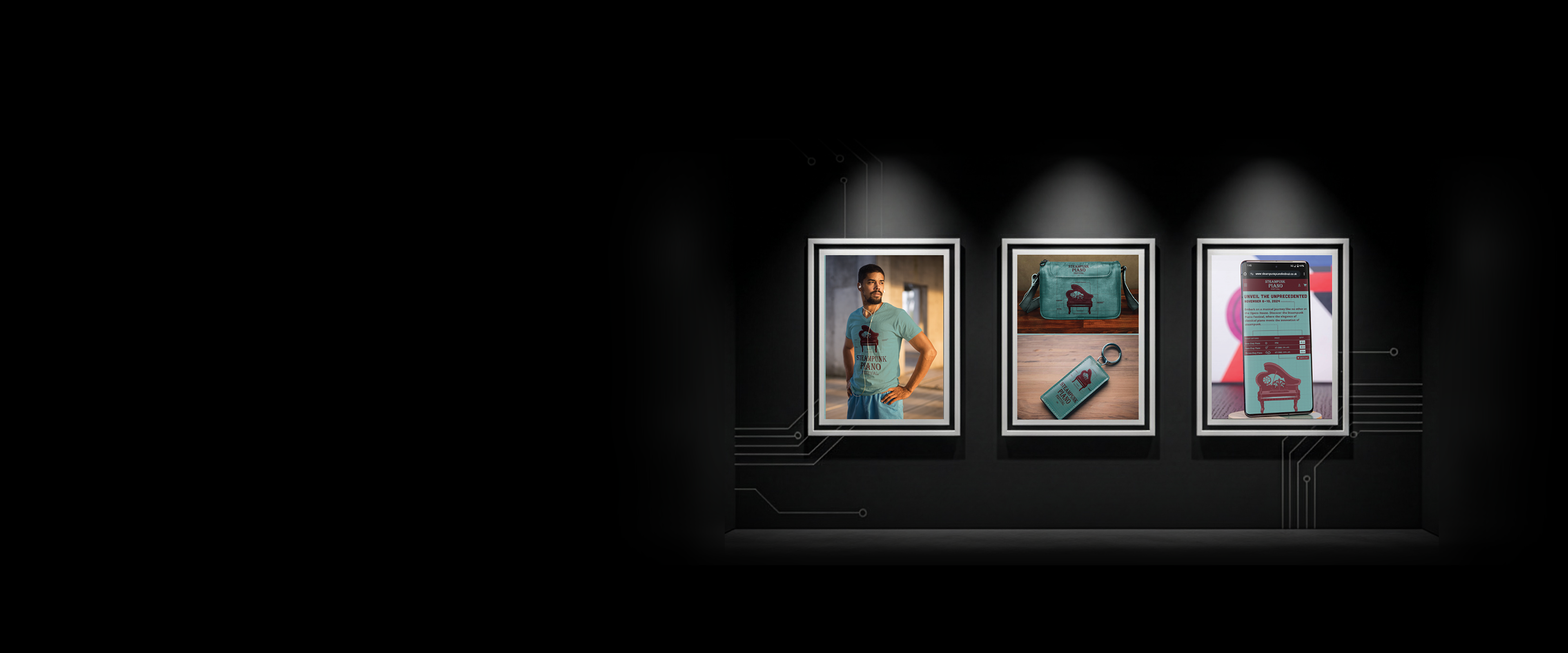 Steampunk Piano Festival hero poster — Victorian blueprint aesthetic