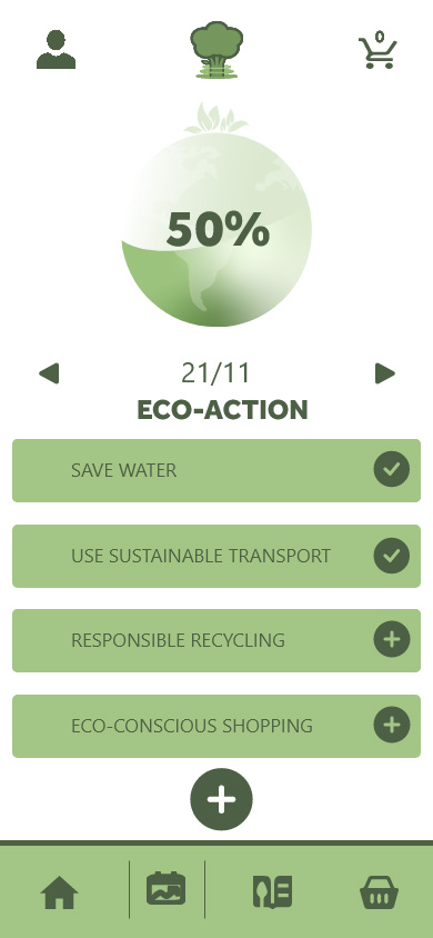 Eco-Action tracking interface showing 50% progress